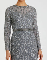Gray Embellished Illusion Sheath Dress
